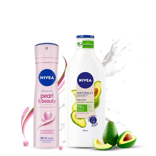 Nivea Pearl & Beauty Deodorant 48 Hrs, 150ml & Naturally Good, Natural Avocado Body Lotion, 200ml