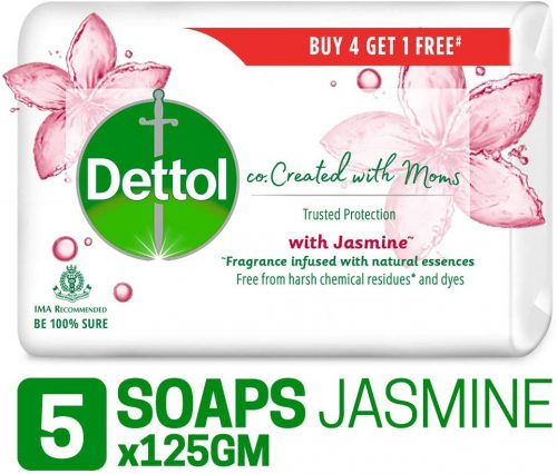 Dettol Co-created with moms Jasmine Bathing Soap , 125gm (Buy 4 Get 1 Free)