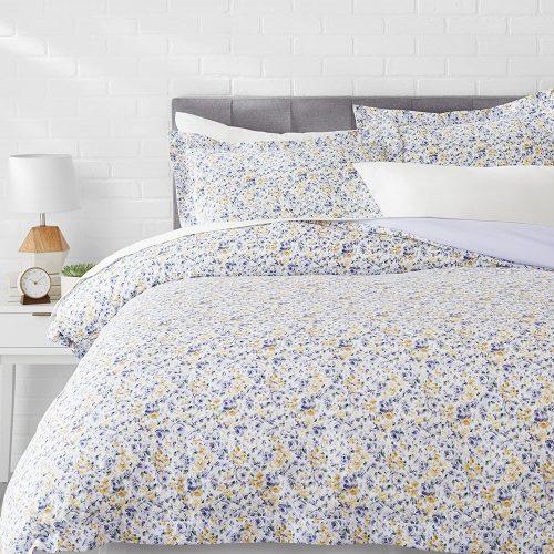 AmazonBasics Microfiber 3-Piece Quilt\/Duvet\/Comforter Cover Set – Queen, Blue Floral – with 2 