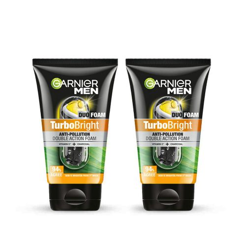 Garnier Men, Face Wash, Brightening & Anti-Pollution, TurboBright Double Action, 100 g (Pack of 2)