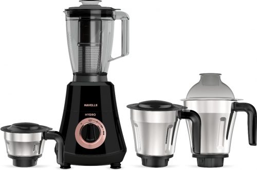 Havells Hydro Plus 1000 Watt Mixer Grinder 4 Jar Mixer Grinder |1.75L Break-Resistant Blending Jar | 304 SS Rust-Resistant Blades | 22000 RPM High-Speed Motor | 5-Year Motor Warranty (Black)