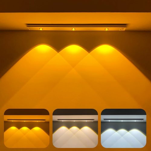 One94Store 40cm Motion Sensor Under Cabinet LED, 1200mAh Battery, Dimmable USB Rechargeable Closet Lamp, Wireless Stick-On for Wardrobe, Kitchen, Stairs (Pack of 1) Yellow