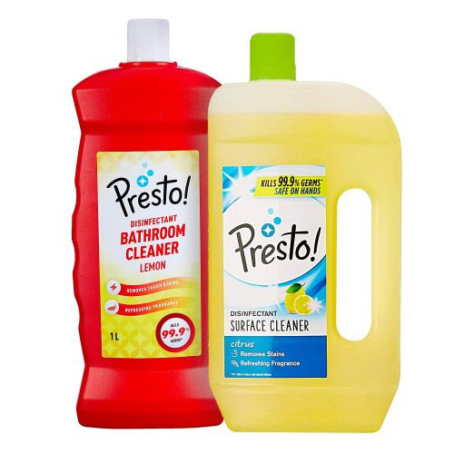 Amazon Brand – Presto! Citrus Floor Cleaner 975 ml + Lemon Bathroom Cleaner 1 L