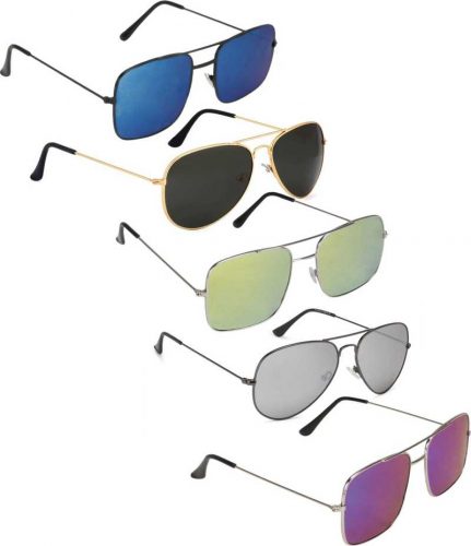 David Martin  Mirrored, UV Protection Aviator, Retro Square Sunglasses (58)  (Green, Blue, Black, Silver)