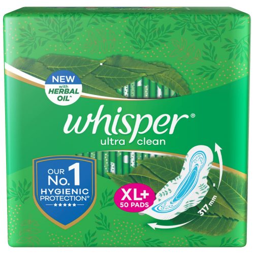 Whisper Ultra Clean Sanitary Pads For Women, X-Large +, Pack of 50 Napkins